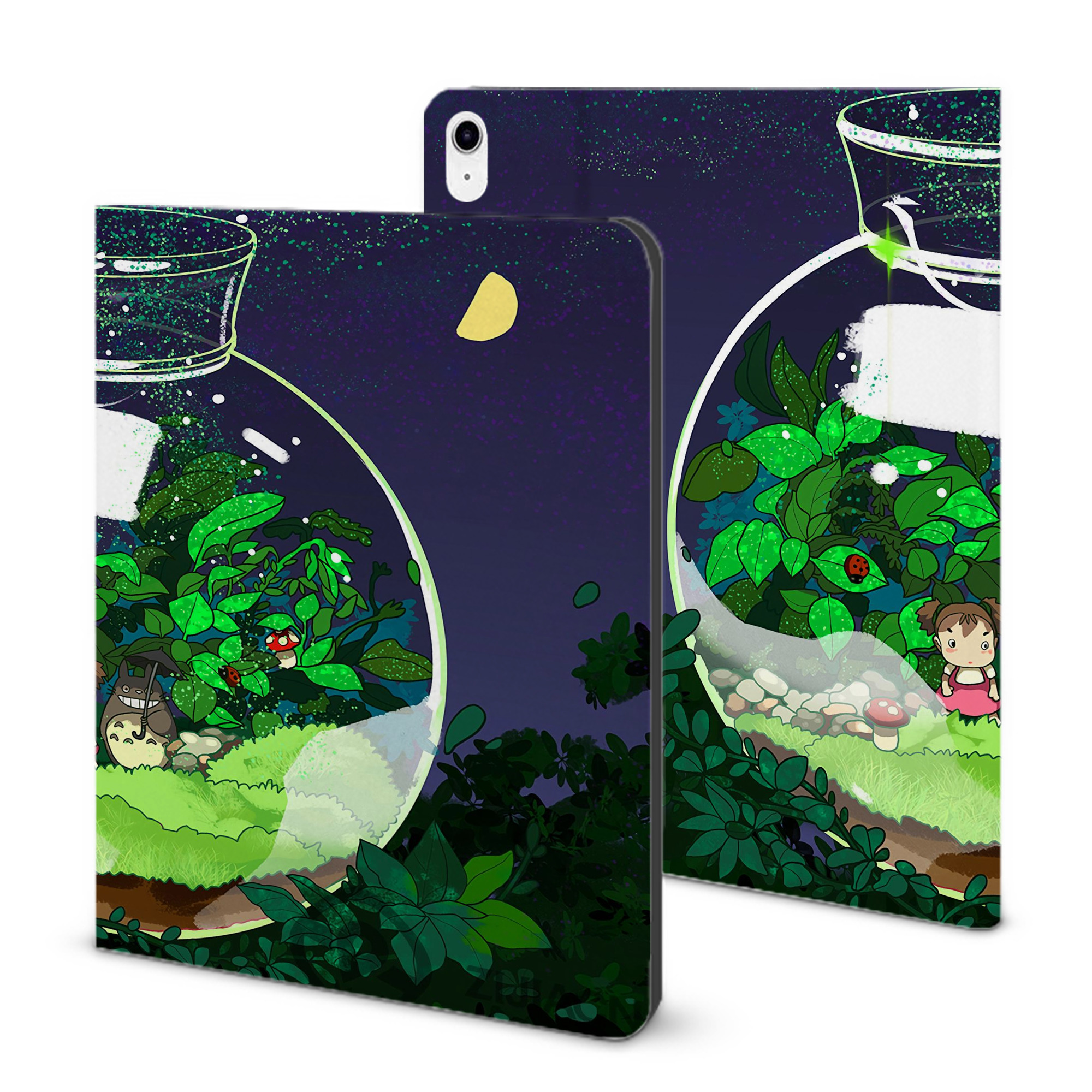 （画像用） となりのトトロ 草壁メイ 草壁サツキ My Neighbor Totoro Satsuki Kusakabe Mei Kusakabe IPad ケース ブック型 PUレザー TPU 耐衝撃 軽量 薄型 ペン収納なし 全面保護 IPad 各モデル対応